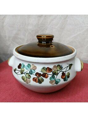 Vintage 80's Denby England Shamrock Pattern Small Round 2 PT Casserole Dish/Lid